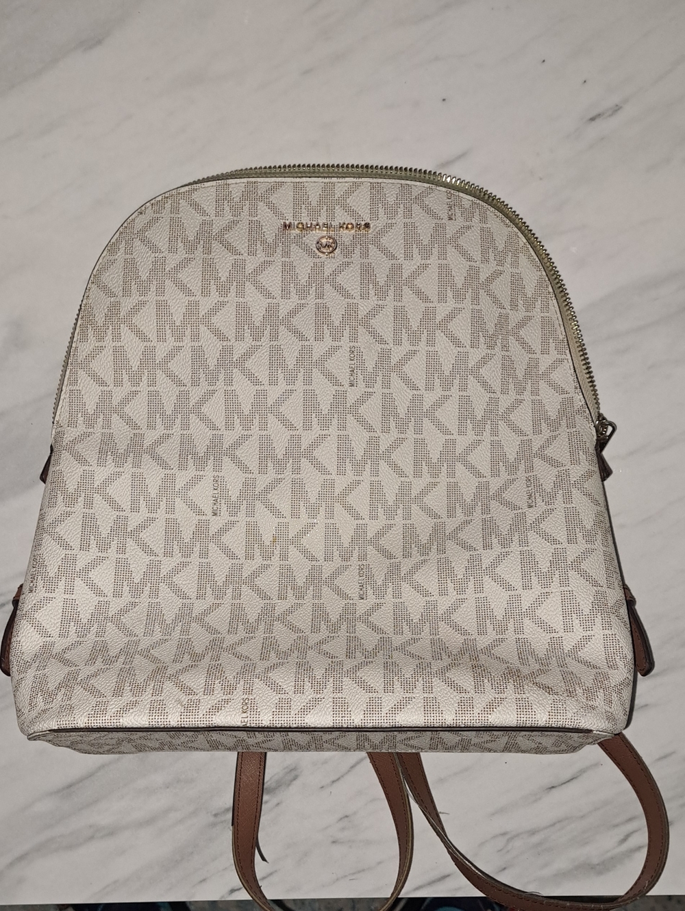 Michael Kors White Logo Print Backpack